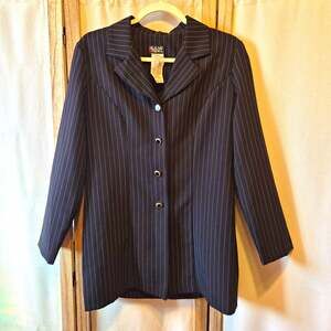 Vintage Helene Blake 8 Black women's Pinstripe Button Up Blazer 80s 90s retro